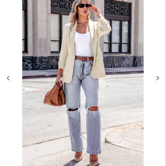 🎄NWT‎ Cupshe Collared Long Sleeve Beige/Cream Blazer with Pockets Size Small - Picture 3 of 7